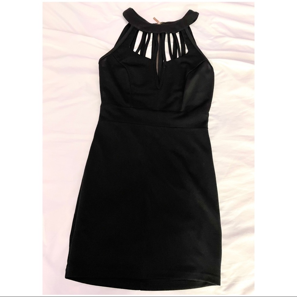 Cage front little black dress